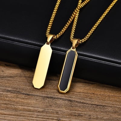 Picture of Pendant Necklace-Stainless Steel Rhombus Slanted Bar Charm-Necklaces  Chain For Men
