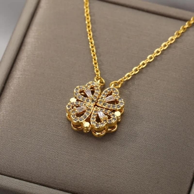 Picture of New Design Women Heart Clover Magnetic Pendant Necklace Dainty Girl Heart Necklace Cute Jewelry Gift for Women & Girls