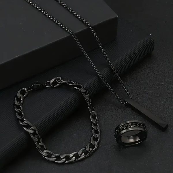 Picture of Fashionable Pendant Necklace, Bracelet & Ring Set for Everyday Chic Style-Combo Set  for Men