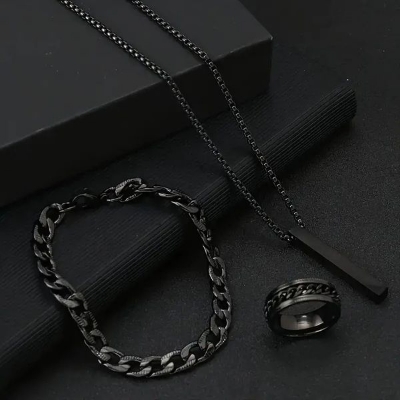Picture of Fashionable Pendant Necklace, Bracelet & Ring Set for Everyday Chic Style-Combo Set  for Men