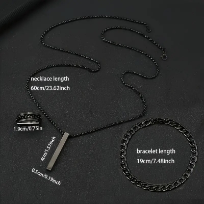 Picture of Fashionable Pendant Necklace, Bracelet & Ring Set for Everyday Chic Style-Combo Set  for Men