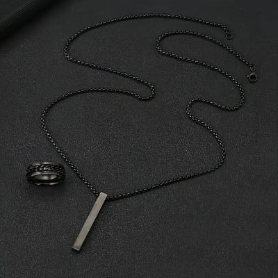 Picture of Fashionable Pendant Necklace, Bracelet & Ring Set for Everyday Chic Style-Combo Set  for Men