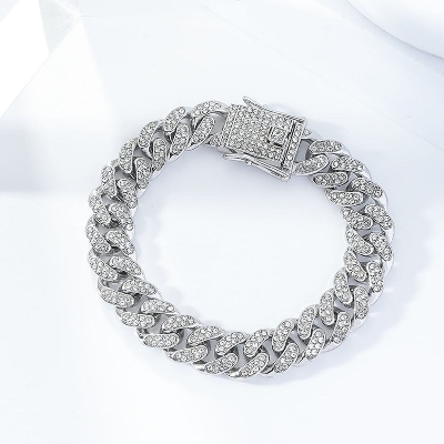 Picture of Trendsetter -Upscale Living -New style Men Cuban Link Chain Bracelet Shiny Rhinestone Inlaid Bangle Jewelry- Inventive Choice -For Men