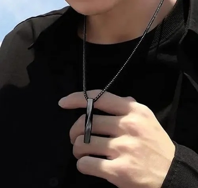 Picture of Van Heusen Men's Stainless Steel Black Vertical Bar Pendant Necklace
