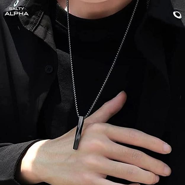 Picture of Van Heusen Men's Stainless Steel Black Vertical Bar Pendant Necklace