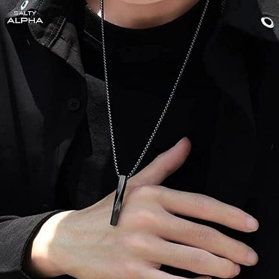 Picture of Van Heusen Men's Stainless Steel Black Vertical Bar Pendant Necklace