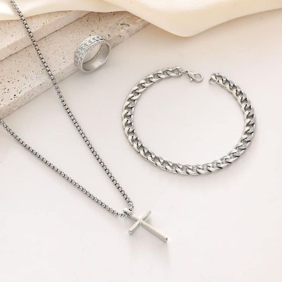 Picture of Fashionable Pendant Necklace, Bracelet & Ring Set for Everyday Chic Style-Combo Set  for Men