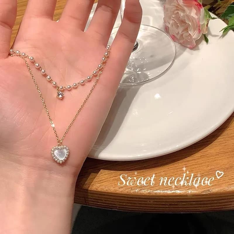Picture of Layered Pearl Necklaces for Women Pearl Choker Necklace for Teen Girls Layering Necklaces Double Layer Necklace Pearl Pendant Necklace for Girls, Small