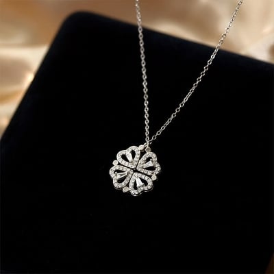 Picture of Luxury four-leaf clover pendant necklace for women -crystal heart magnetic necklaces- gift for girlfriend- mom-two ways to wear
