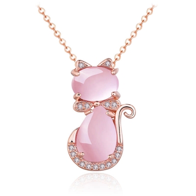 Picture of New Rose Gold Natural Stone Cat Necklace Girls Jewelry Necklace for Women