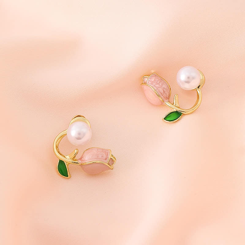 Picture of Pearl Tulip Flower Earrings for Women