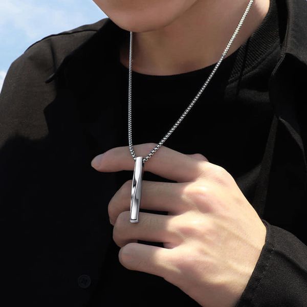 Picture of Steel Vertical Bar Pendant Necklaces For Men - Silver