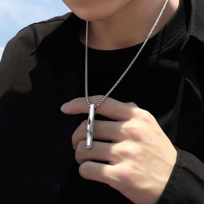 Picture of Steel Vertical Bar Pendant Necklaces For Men - Silver