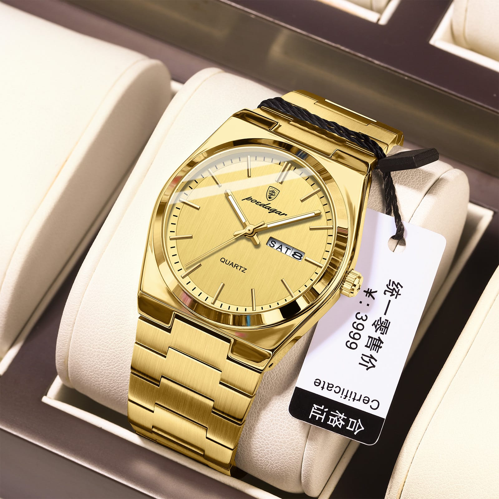 Picture of Poedagar Men’s Dress Watch with Green Dial and Crystal Hour Dots
