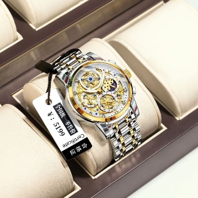Picture of Sophisticated Business Watch with Dual Calendar and Golden Trim