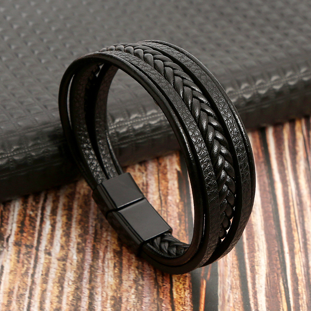 Picture of Men's Women Leather Bracelet Stainless Magnet Special Birthday Gift Bracelet Gif