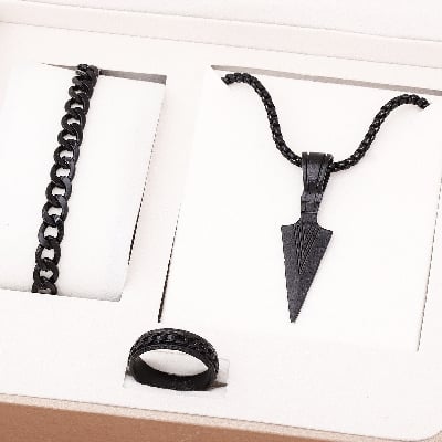 Picture of Stylish Bar Pendant Set, Necklaces Finger Ring Set for Men 3pcs Set