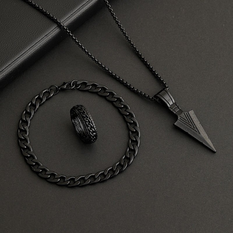 Picture of Stylish Bar Pendant Set, Necklaces Finger Ring Set for Men 3pcs Set