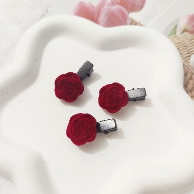 Picture of Ladies' Velvet Rose Hair Clip, Cute Internet Celebrity Hairpin For Bangs & Hair Accessories, Lovely Velvet Bowknot Barrette, Small But Cute,