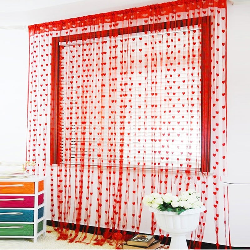 Picture of Love Heart Shaped Net Curtain/Porda -  Porda pink Red Purple