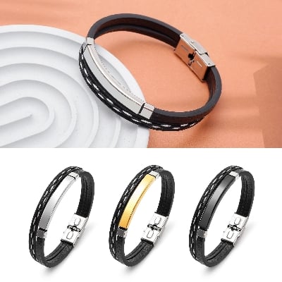 Picture of Unique Design Braided Leather Bracelet with Metal Insert