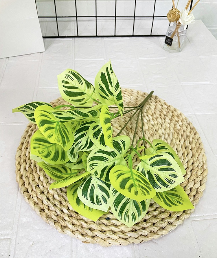 Picture of Tabletop Artificial Green & White Leaf Plant