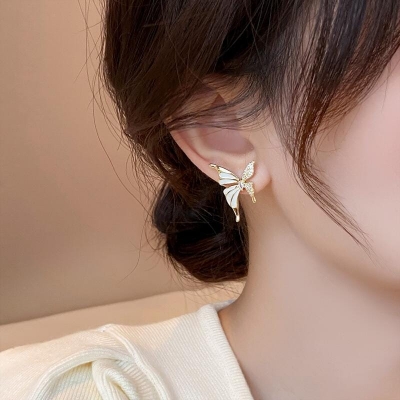 Picture of Elegant Gold Plated Enamel Butterfly Earrings - Light Luxury Style