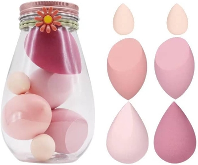 Picture of 6pcs Beauty Blender Sponge Makeup Puff Set With Bottle, Makeup Sponge Blending Puff