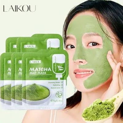 Picture of Laikou Matcha Mud Face Mask Anti Wrinkle Night Facial Packs Skin Clean Dark Circle Moisturize Anti-Aging Skin Care(5pcs)