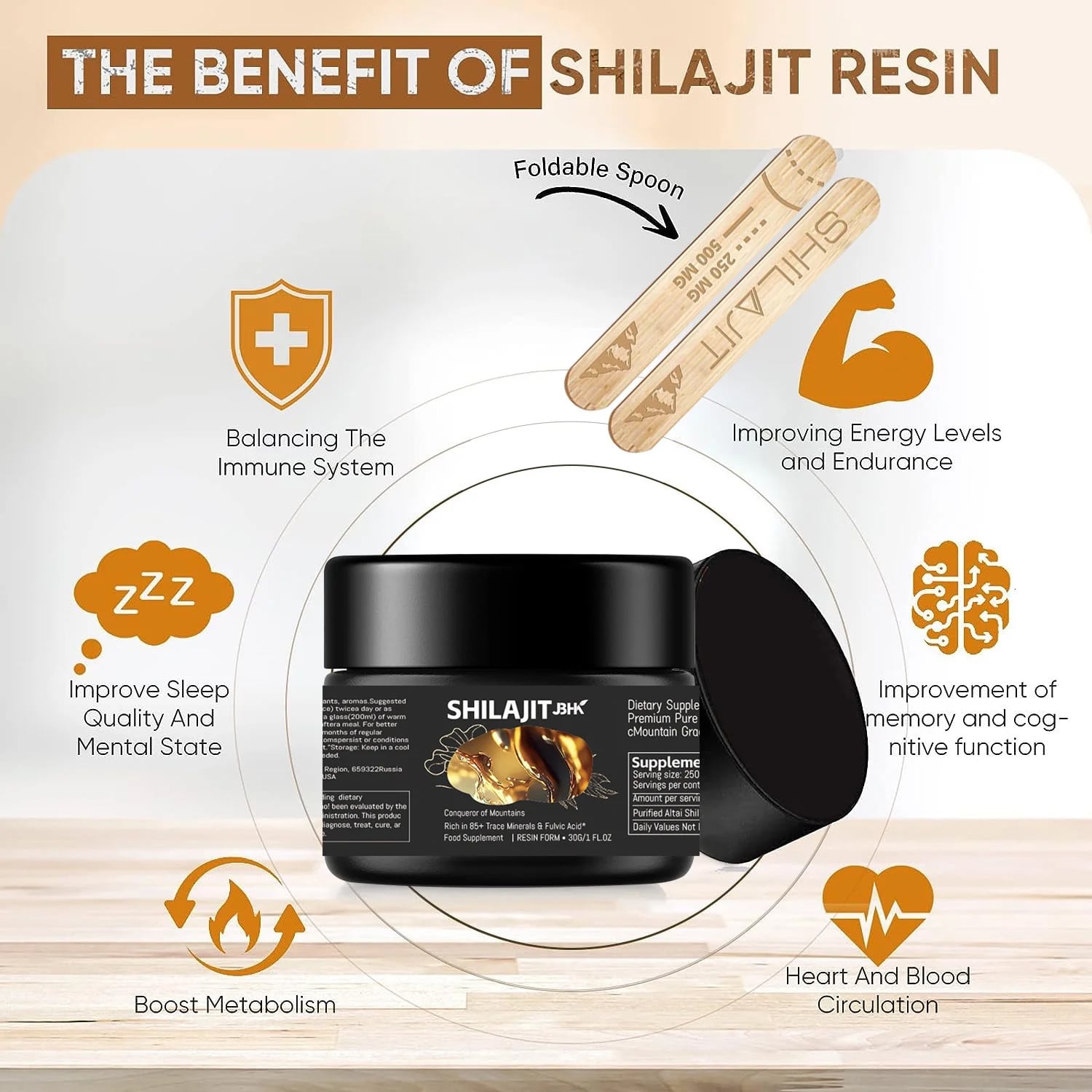 Picture of Googeer Purest Himalayan Shilajit Resin 100% Pure 600mg Maximum Natural Organic Resin with 85+ Trace Minerals & Fulvic Acid for Energy , Immune Support(30g)