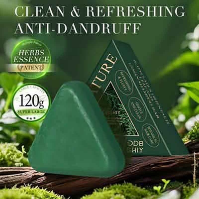 Picture of Nature Herbal Seven Green Triangle Shampoo Bar Soap with multyfunction, Oil Control, Dandruff Removal, Smoothening, Platycladus Usman Grass Hair Care-120g new
