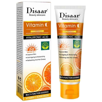 Picture of DISAAR BEAUTY Vitamin C Sunscreen Orange Extract Hyaluronic Acid SPF50 UVA/UVB PA+++ Moisturizing Refreshing Skin 50g