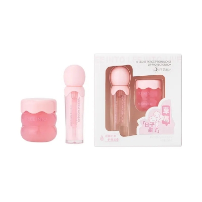 Picture of LEE INTO Strawberry Lightweight Lips Set Clear Glass Moisturizing Lip Balm Transparent Lip Oil Hydrating Jelly Day & Night Lip Mask Settle new