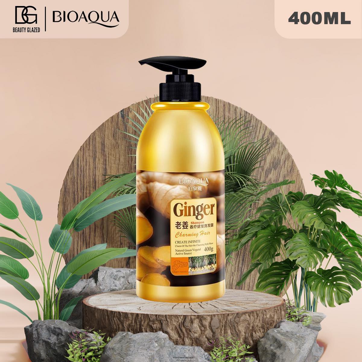 Picture of BIOAQUA Herbal Ginger Hair Shampoo - 400ml No Silicone Oil Anti Dandruff Anti-Itching Cleansing Oil Control Hair Scalp Treatment Shampoo for men and women
