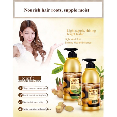 Picture of BIOAQUA Herbal Ginger Hair Shampoo - 400ml No Silicone Oil Anti Dandruff Anti-Itching Cleansing Oil Control Hair Scalp Treatment Shampoo for men and women