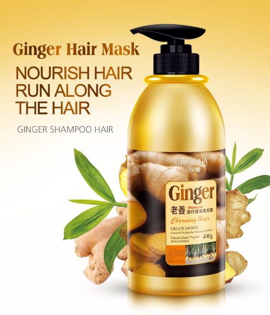Picture of bioaqua herbal ginger hair shampoo - 400ml no silicone oil anti dandruff anti-itching cleansing oil control hair scalp treatment shampoo