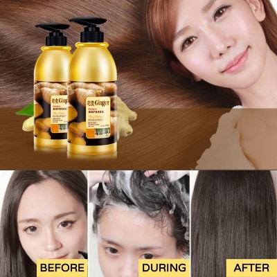 Picture of bioaqua herbal ginger hair shampoo - 400ml no silicone oil anti dandruff anti-itching cleansing oil control hair scalp treatment shampoo