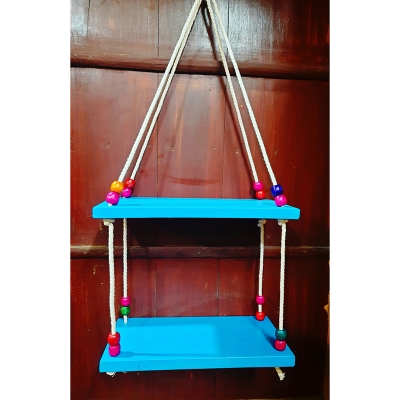 Picture of Colorful 2 Tier Wooden Blue Colour Hanging Shelf For Home Decor (Blue)