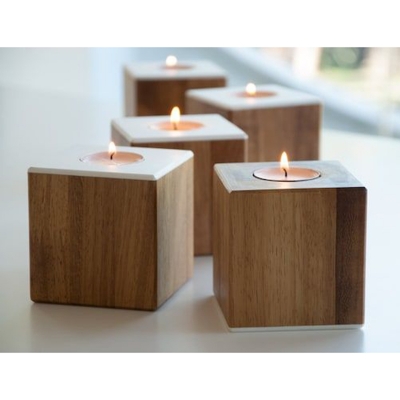 Picture of Wooden Candle Holder+ Candle (2PC) (Natural Wood)