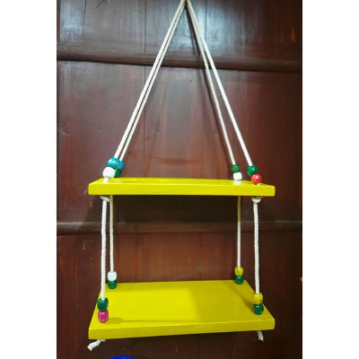 Picture of 2 Tier Wooden  Yellow Color Hanging Shelf For Home Decor (Yellow)