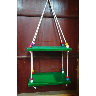 Picture of 2 Tier Wooden Green Colour Hanging Shelf For Home Decor (Green)
