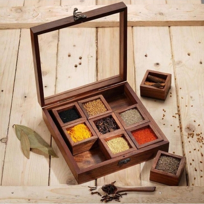 Picture of Zaiqa Box Wooden Masala Keeper Natural (Wood)