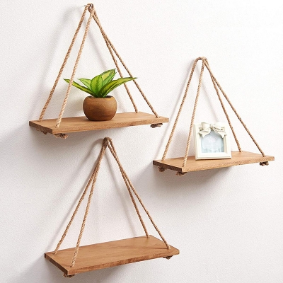 Picture of Wall Floating Shelf Wood Hanging Rack A Set Of 3 Pieces - Wall Decoration (Wood, Dark Chocolate)