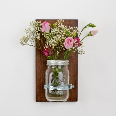 Picture of Flower Vase/Wall Mounted Glass Jar Flower Vase - Flower Vase - Flower Vase (Wood, Dark Chocolate)