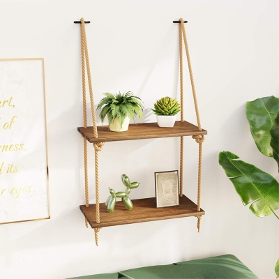 Picture of 2 Tier Hanging Shelf/Wall Mounted Floating Rack - Wall Decoration (Wood, Dark chocolate)