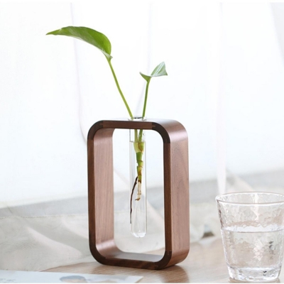 Picture of Wooden Test Tube Flower Vase Show Piece /Hydroponies Flower Vase - Flower Vase (Dark Chocolate, Wood)