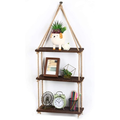 Picture of 3 Tier Hanging Shelf/Wall Mounted Floating Rack - Wall Decoration - Wall Decoration (Dark Chocolate, Wood)