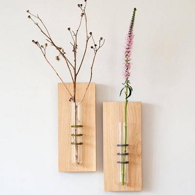 Picture of Wooden Test Tube Hanging Flower Vase (Dark Chocolate, Wood)