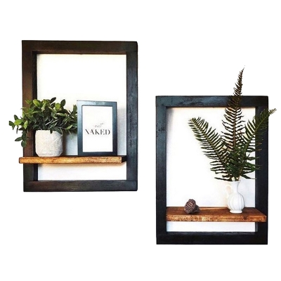 Picture of Wooden Frame Floating Shelf, Wall-Mounted Storage Organizer for Home Décor (Dark chocolate, Wood)