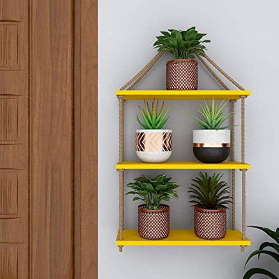 Picture of Wooden 3 Tier Yellow Color Hanging Shelf (Yellow)